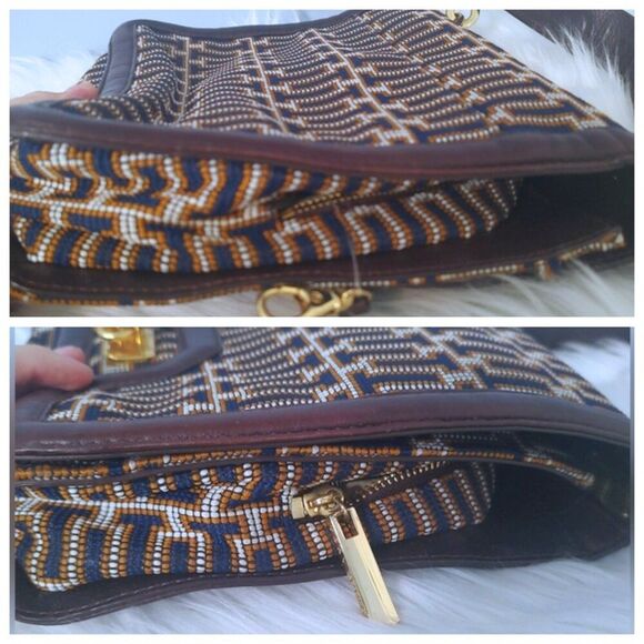 Tory Burch RARE 2011 collection runway leather/woven shoulder bag w/mirror EUC - Picture 8 of 15